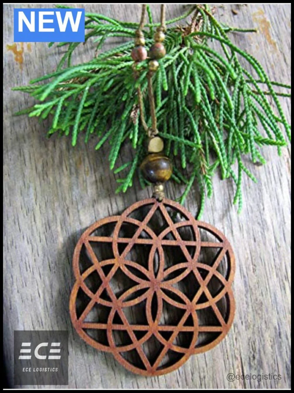 Handmade Boho Wood Pendant Necklace Seed of Life Sacred Geometry Macrame